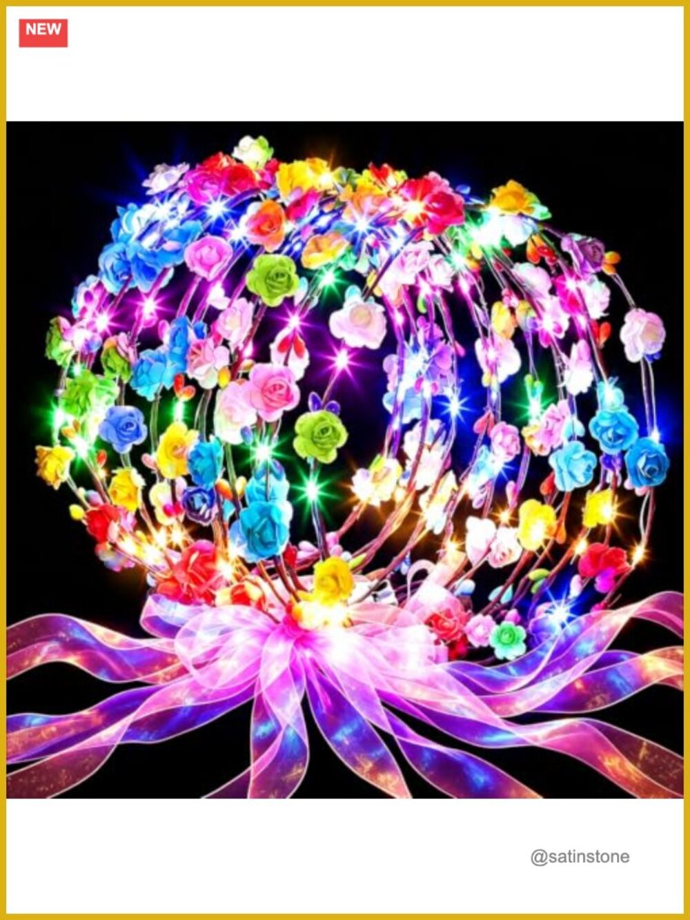 36 Pcs LED Flower Crown Headbands with Ribbons Light Up Party Favor